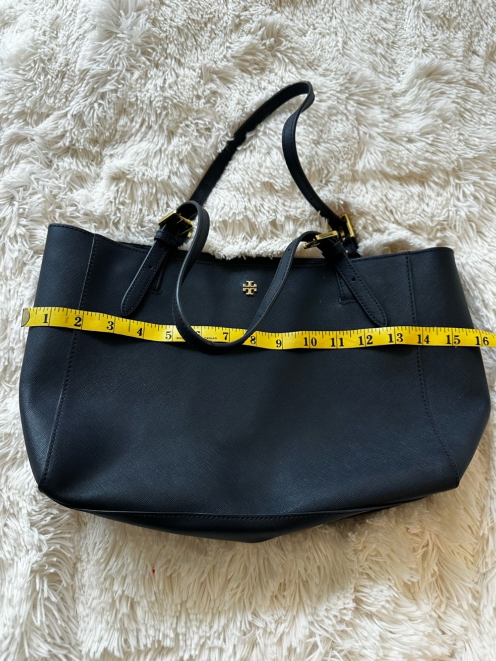 Tory Burch York Buckle Navy Blue Leather Tote Bag - Picture 8 of 10